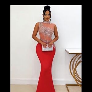 Stunning Red and Silver Prom Dress